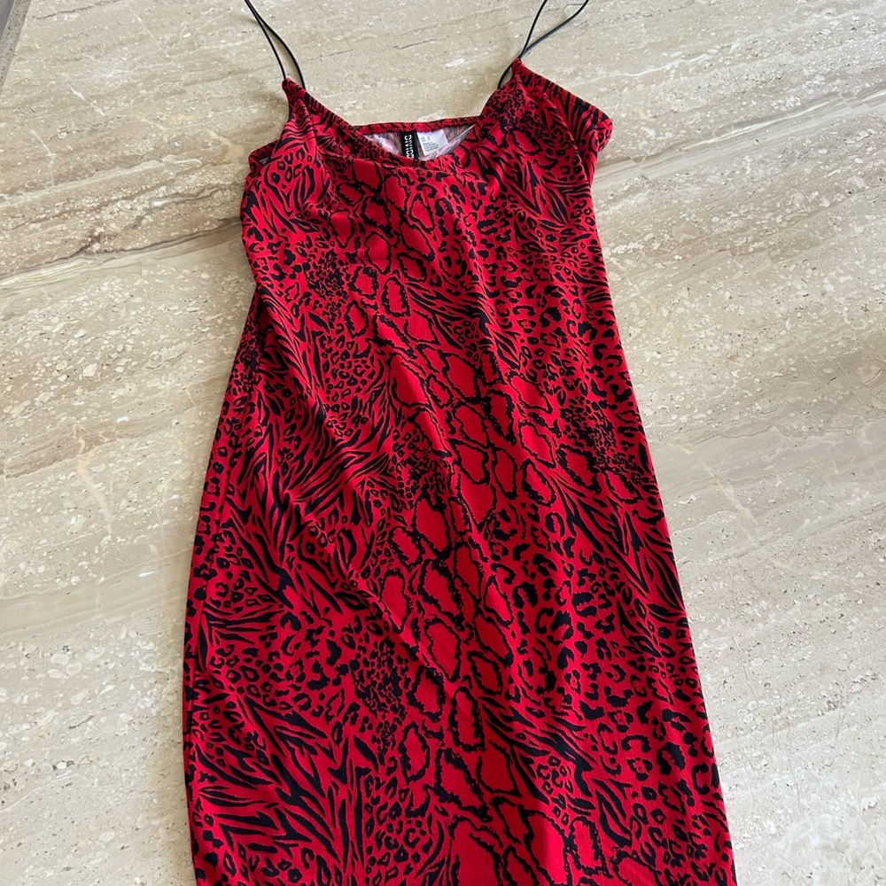 Red and Black Animal Print Dress